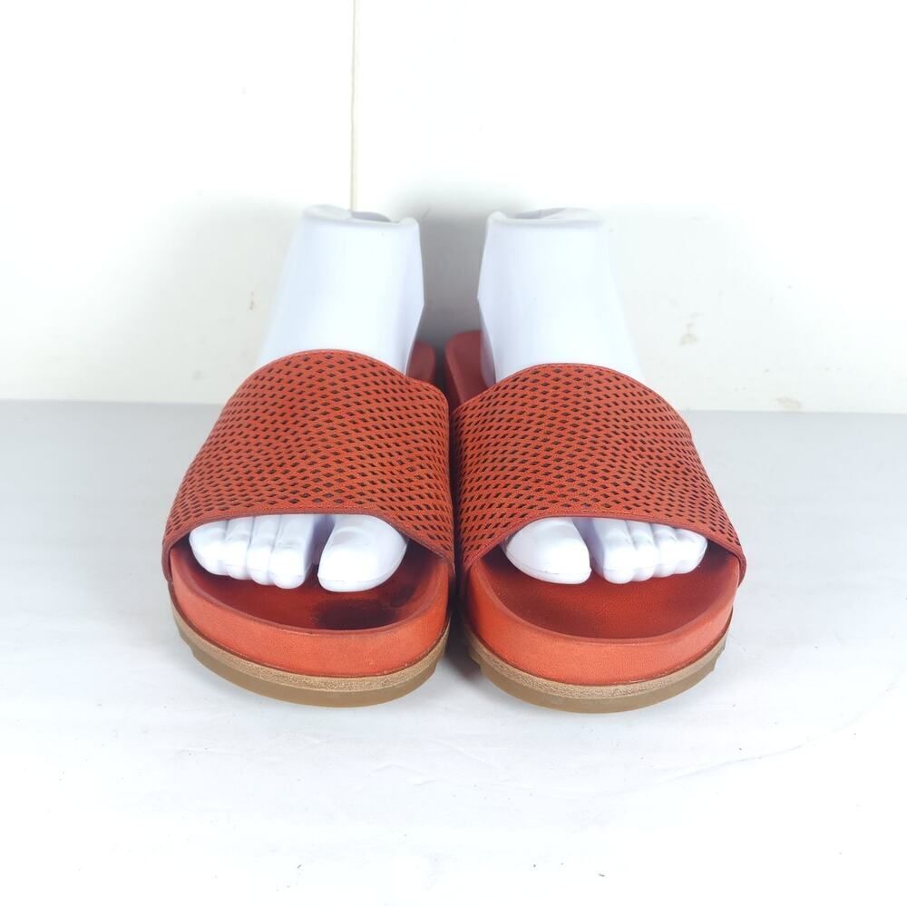 Frye Women's Lily US8,5? Orange Leather Perforated Flat Slide Sandals Shoes - Picture 3 of 16